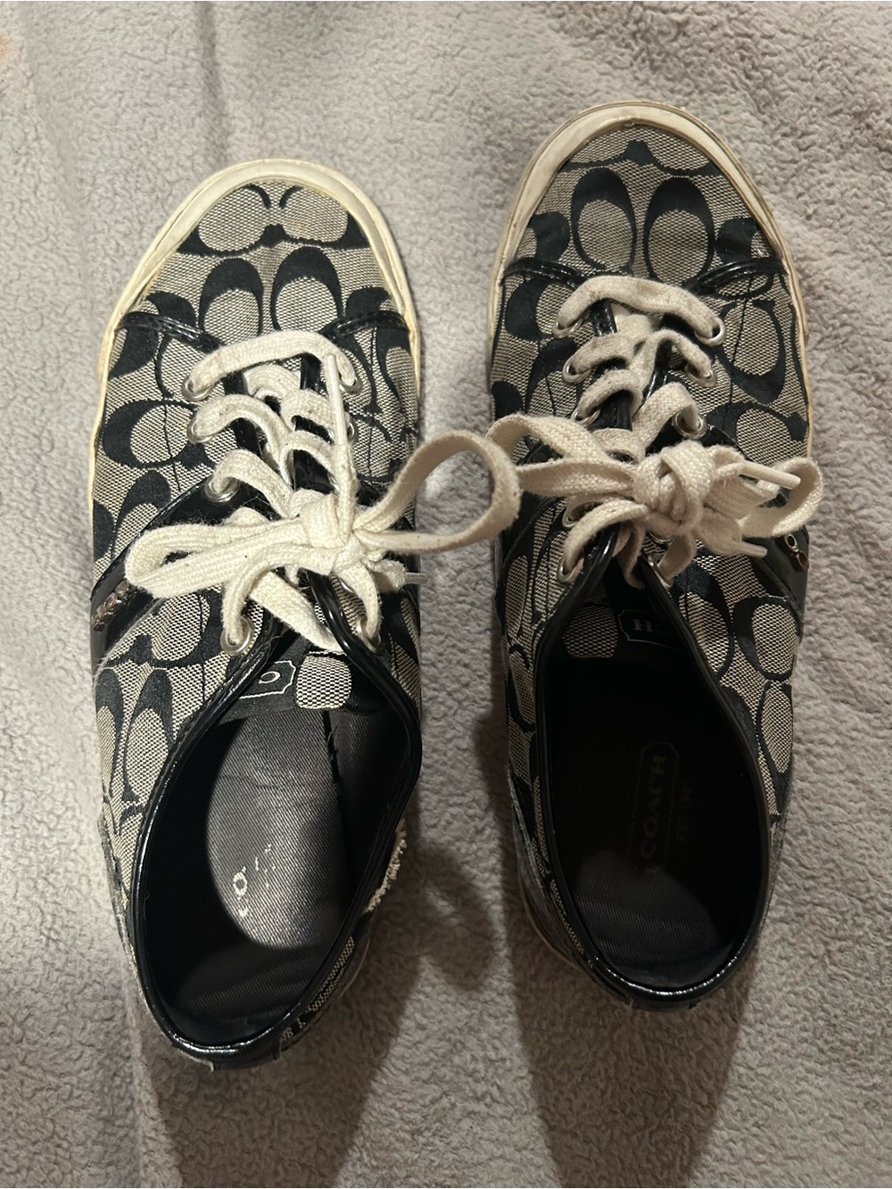 Coach Signature Canvas Lace-Up Sneakers in Black and Cream